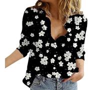 Womens Blouses Button Down V Neck Collared Classic Polka Dot T Shirts Casual Long Sleeve Ladies Tops (Floral-16, XXXXXXL)