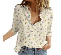 Womens Blouses Button Down V Neck Collared Classic Polka Dot T Shirts Casual Long Sleeve Ladies Tops (Floral-10, XXXXXXL)