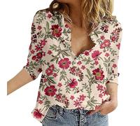 Womens Blouses Button Down V Neck Collared Classic Polka Dot T Shirts Casual Long Sleeve Ladies Tops (Floral-13, XXXXXL)