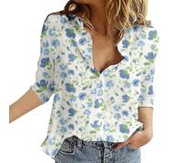 Womens Blouses Button Down V Neck Collared Classic Polka Dot T Shirts Casual Long Sleeve Ladies Tops (Floral-04, XL)