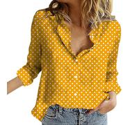 Womens Blouses Button Down V Neck Collared Classic Polka Dot T Shirts Casual Long Sleeve Ladies Tops (Z01-Orange, XXXL)