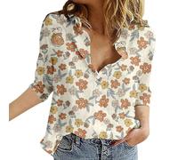Womens Blouses Button Down V Neck Collared Classic Polka Dot T Shirts Casual Long Sleeve Ladies Tops (Floral-05, M)