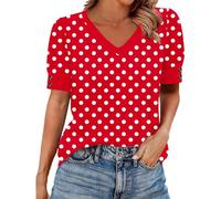 Womens Blouses Dressy Summer Shirts Puff Sleeve V-Neck Tops Polka Dot Top Elegance Business Casual Outfits for UK Womens Blouses Dressy Casual Plus Size Red XL