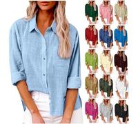 Womens Blouses Elegant Long Sleeve Button Down Tops Cargo Pocket Shirts Solid Oversized Tunic Tops Tees Shirts Baggy Casual Office Work Pullover Top Trendy Summer 2025 C-Black, L C-Light Blue, M