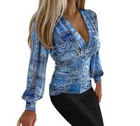 Womens Blouses Elegant Sexy Ladies Tops Patchwork Shirts Elastic Mesh Puff Long Sleeve V Neck T Shirts Slim Fit Womens Dressy Tops Black Tunic Beauty Uniform Shiny Sequin Shirts For Party Clubwear