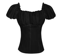 Womens Blouses Off The Shoulder Medieval Crop Tops Slim Fitted Renaissance Croset Vintage Puff Short Sleeve Shirts Elegant Solid Peasant Tops Casual Victorian Blouse