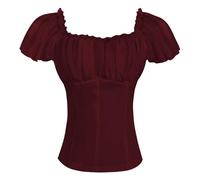 Womens Blouses Off The Shoulder Medieval Crop Tops Slim Fitted Renaissance Croset Vintage Puff Short Sleeve Shirts Elegant Solid Peasant Tops Casual Victorian Blouse