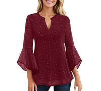 Womens Blouses Ruffle 3/4 Flared Sleeve Tunic Tops Loose Sheer Flowy Square Neck Chiffon Top Double Layers Mesh yellow White Dressy Party Holiday Shirts Plus Size M-3XL XS S M L XL XXL 4XL 5XL 6XL