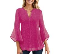 Womens Blouses Ruffle 3/4 Flared Sleeve Tunic Tops Loose Sheer Flowy Square Neck Chiffon Top Double Layers Mesh yellow White Dressy Party Holiday Shirts Plus Size M-3XL XS S M L XL XXL 4XL 5XL 6XL