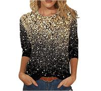 Women's Blouses & Shirts 3/4 Sleeve Shimmer Printed Tunic Tops Plus Size Round Neck T Shirts Loose Blouse Elegant Dressy Tops Ladies Going Out Work Blouses Summer Clearance UK Size 8-22