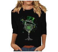 Women's Blouses & Shirts Clearance,Ladies 3/4 Sleeve St. Patrick's Day Tops Round Neck Going Out T Shirts Green Shamrock Printed Blouses Casual Loose Irish Lucky Shirts Spring Summer Clothes S-5XL