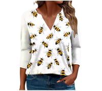 Women's Blouses & Shirts Clearance,Ladies Bee Kind T Shirts Round Neck 3/4 Sleeve Tunic Tops Cute Graphic Pullover Tees Bee Festival Blouse Casual Loose Comforty Shirt Summer Clothes UK Size S-5XL
