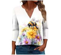 Women's Blouses & Shirts Clearance,Ladies Bee Kind T Shirts Round Neck 3/4 Sleeve Tunic Tops Cute Graphic Pullover Tees Bee Festival Blouse Casual Loose Comforty Shirt Summer Clothes UK Size S-5XL