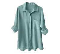Women's Blouses & Shirts Cotton Oversized Shirts Long Sleeve Roll-up Loose Fit Casual Shirt with Pockets Solid Color Buttoned Muslin Blouse Plain Women's Blouse Suit Linen Clothing (Light Green, S)