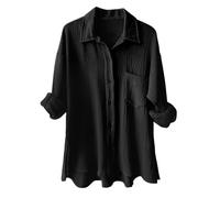 Women's Blouses & Shirts Cotton Oversized Shirts Long Sleeve Roll-up Loose Fit Casual Shirt with Pockets Solid Color Buttoned Muslin Blouse Plain Women's Blouse Suit Linen Clothing for Daily (XL)