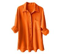 Women's Blouses & Shirts Cotton Oversized Shirts Long Sleeve Roll-up Loose Fit Casual Shirt with Pockets Solid Color Buttoned Muslin Blouse Plain Women's Blouse Suit Linen Clothing for Daily Vacation