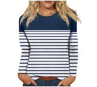 Women's Blouses & Shirts Oversized Tee Shirt Party Soft Elegant Three Quarter Sleev T Shirt Holiday Striped Cozy O Neck Top Dark Blue