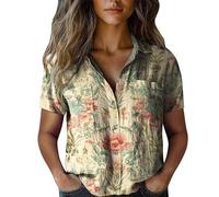 Women's Blouses & Shirts V Neck Comfy Linen Tops Sleeveless Sequin Wedding Blouses Clearance Women Cotton Shirt Printed Fashion Down Daily Casual Top Short Sleeve Blouse (01-H-Beige, L)
