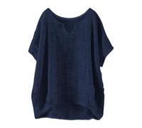 Women's Blouses & Shirts V Neck Comfy Linen Tops V Neck Chiffon Spring Tshirts Womens Clothes Sale Clearance Women's Summer Short Sleeve Solid Casual Loose Linen Top (01-B-Navy, L)