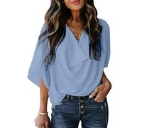Women'S Blouses & Shirts, Womens Chiffon Blouse Summer Elegant Solid Cowl Neck Shirts Tops Stylish Batwing Sleeve Pullover Shirts Tunic Tops Casual Loose Work Blouses T Shirts For Ladies Girls,Light
