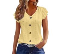 Women's Blouses & Shirts,Women's Summer Cotton Hollow Eyelet Short Sleeve T-Shirt V Neck Tunic Boho Top Fashion Baggy Solid Plain Casual Shirts Trendy Blouse