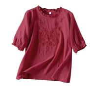 Women's Blouses & Shirts, Womens Summer Tops Casual Dressy Soft Short Sleeve Tunic Front Pleated Spring Crew Neck Tees T-Shirts Loose Blouse for Ladies T-Shirt Summer Fashion Clothes (B2 Red,3XL)