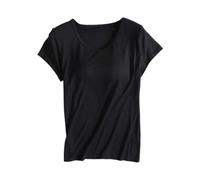 Women'S Blouses Short Sleeve Tops With Built-In Padded Bra Lightweight