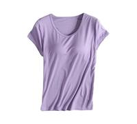 Women'S Blouses Short Sleeve Tops With Built-In Padded Bra Lightweight