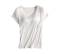 Women'S Blouses Short Sleeve Tops With Built-In Padded Bra Lightweight