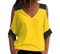 Womens Blouses Women Short Sleeve Summer Tops Crew Neck Basic T Shirts Loose Fit Casual Top Size 22 Tops for Women UK Blouses (Yellow, L)
