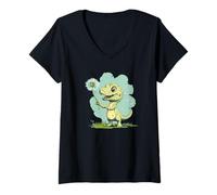 Womens Blow Away Worries with this Dinosaur and Dandelion V-Neck T-Shirt