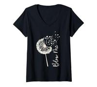 Womens Blow Me Funny Dandelion V-Neck T-Shirt