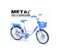 (Women's blue) Alloy road double handle folding bicycle 1/8 model mini bicycle children's toy car collection ornaments