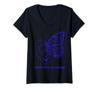 Women's Blue Butterfly Line Design - from Within We Emerge V-Neck T-Shirt