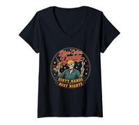 Women's Blue Collar Daddy Dirty Hands Busy Nights Skeleton V-Neck T-Shirt