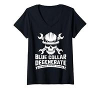 Womens Blue Collar Degenerates of American Flag Working Job Gifts V-Neck T-Shirt
