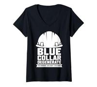 Womens Blue Collar Degenerates of American Flag Working Job Gifts V-Neck T-Shirt