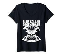 Womens Blue Collar Degenerates of American Flag Working Job Gifts V-Neck T-Shirt