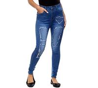 Womens Blue Denim Diamante Insert Distressed High Waist Skinny Jeans (12)