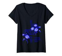 Women's Blue Floral Stomach Design - Building a Beautiful Future V-Neck T-Shirt