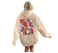 Women's Blue Halloween Fashion Casual Hoodie with Letters Front Back Printed Casual Loose Hoodie Corduroy Jacket Women's Lined, beige, S