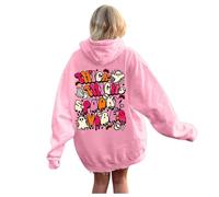 Women's Blue Halloween Fashion Casual Hoodie with Letters Front Back Printed Casual Loose Hoodie Corduroy Jacket Women's Lined, pink, XL