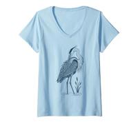 Women's Blue Heron Birding Birdwatcher V-Neck T-Shirt