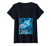Women's Blue Kicks Rule Everything Around Me Blue Graphic V-Neck T-Shirt