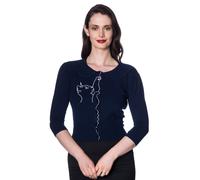 Women's Blue Retro Kitty Rockabilly Cat Scallop Collar Cardigan BANNED Apparel