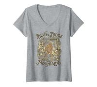 Women's Blue Ridge Mountains Hiking Sasquatch Bigfoot Art V-Neck T-Shirt