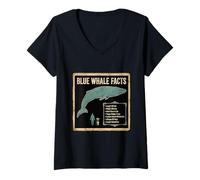 Women's Blue Whale Facts Ocean Animal Science Chart V-Neck T-Shirt