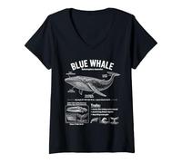 Women's Blue Whale Marine Biology Ocean Science Infographic V-Neck T-Shirt