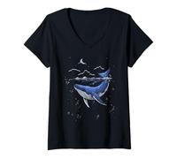 Womens Blue Whale Ocean Conservation Earth Day Whale Lover Gifts V-Neck T-Shirt
