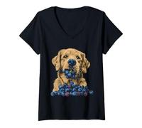 Womens Blueberry Dog Artwork Blueberry Fruit Cute Dog Drawing V-Neck T-Shirt